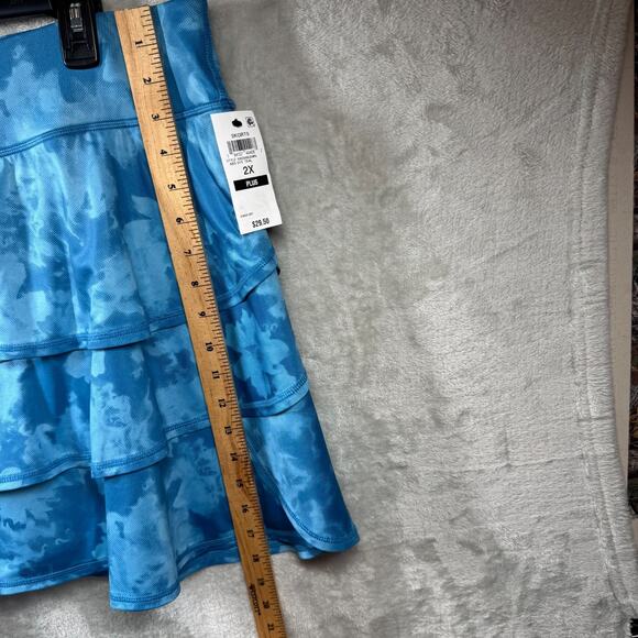 ID Ideology NEW Womens Skort Plus 2X Flouncy Tiered Blue Dye Pull On Stretch - Picture 7 of 11